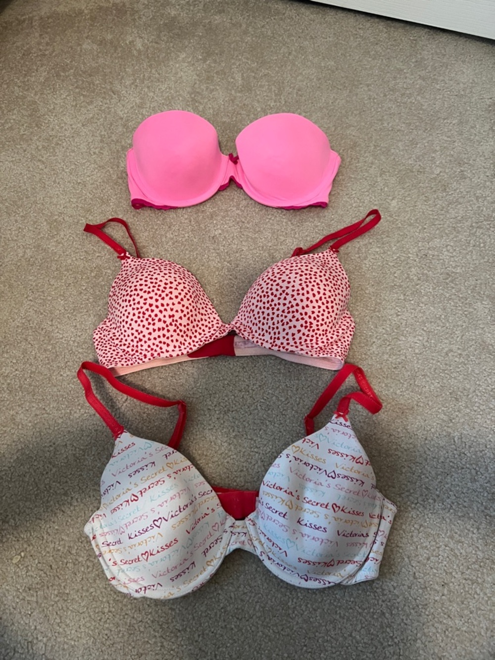 Victoria's Secret Lot of 3 34C Pink and Red Assorted Push-Up Bras